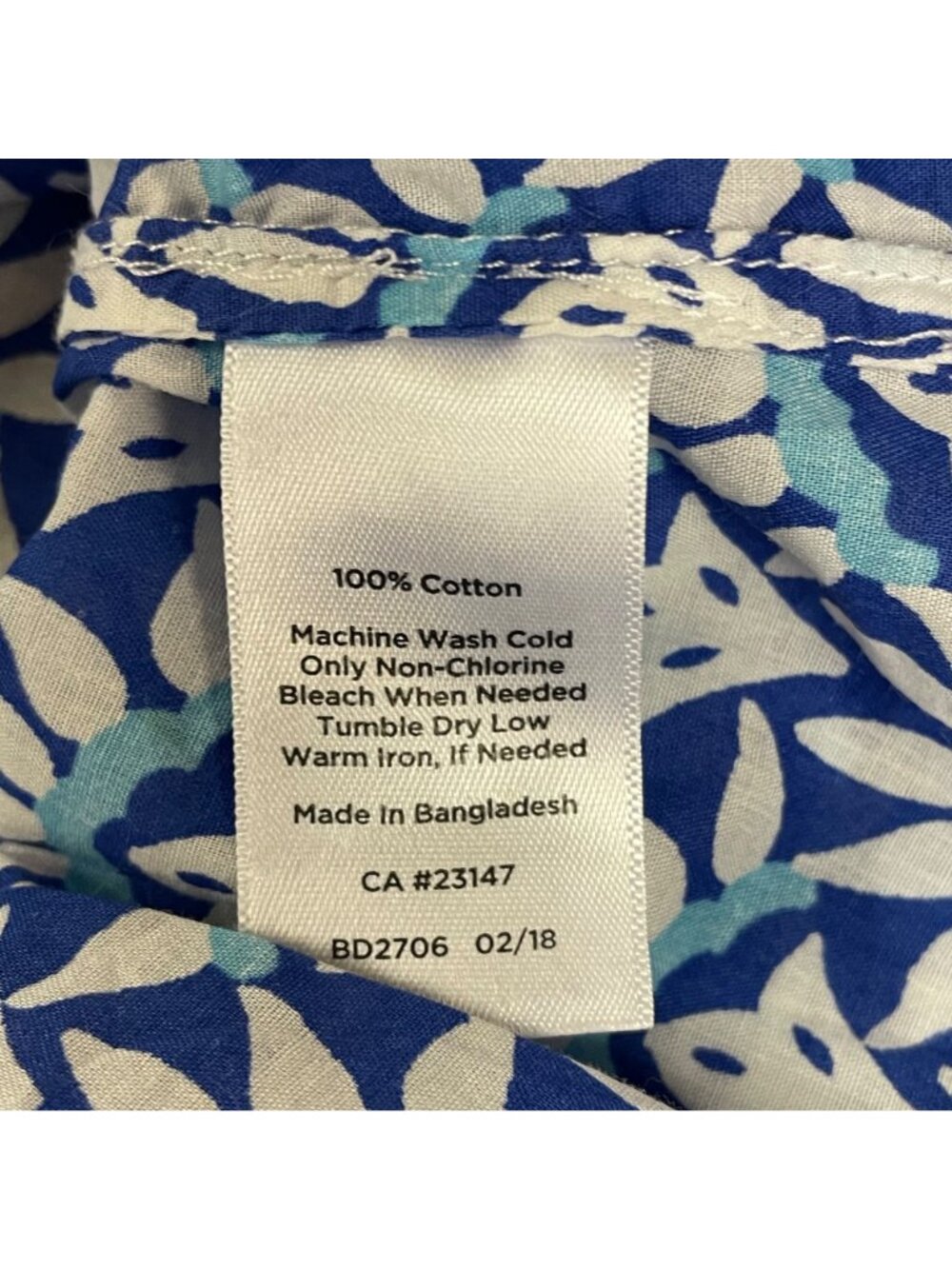 Talbots Geometric Bauble Neckline Cotton Top Blue Sz LG PETITE Resort - Picture 6 of 7